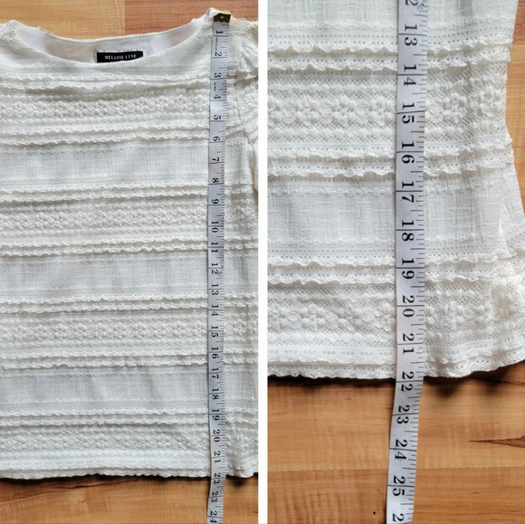 Melanie Lyne White Puffed Sleeve Lace  Long Sleeved Top - Picture 12 of 13